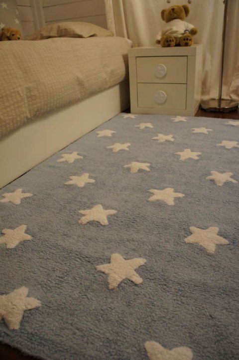 Lorena Canals Dywan bawełniany Blue Stars White 120 x 160 cm Lorena Canals Dywan bawełniany Blue Stars White 120 x 160 cm