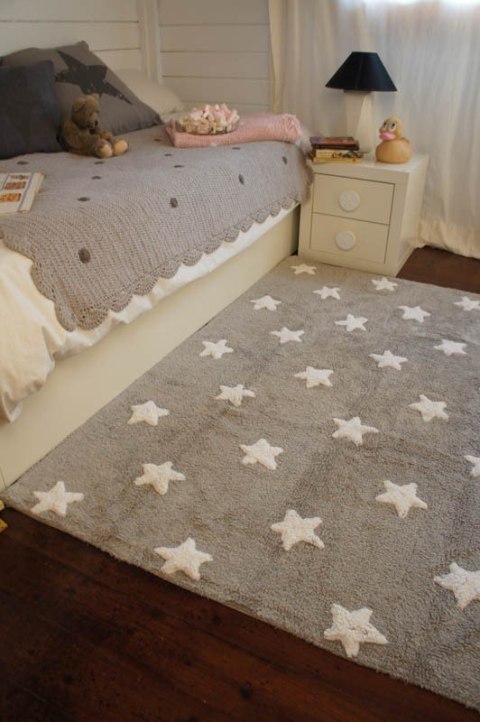 Lorena Canals Dywan bawełniany Grey Stars White 120 x 160 cm Lorena Canals Dywan bawełniany Grey Stars White 120 x 160 cm