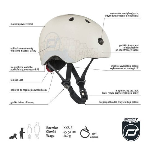 SCOOTANDRIDE - Kask z odblaskami XXS-S dla dzieci 1-5 lat Ash Bear SCOOTANDRIDE - Kask z odblaskami XXS-S dla dzieci 1-5 lat Ash Bear
