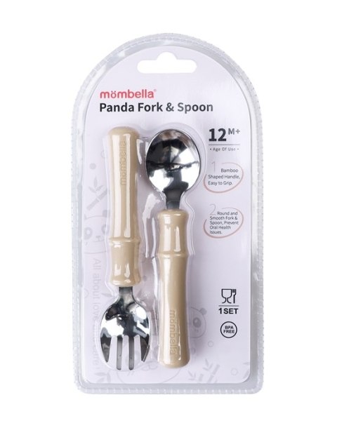 Mombella Metalowe Sztućce dla Dzieci Panda Light Brown Mombella Metalowe Sztućce dla Dzieci Panda Light Brown