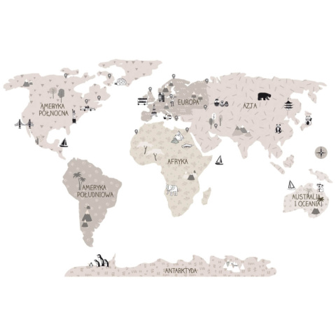 Naklejka na ścianę, mapa świata - beżowa Naklejka na ścianę, mapa świata - beżowa