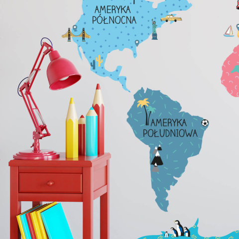 Naklejka na ścianę, mapa świata - kolorowa Naklejka na ścianę, mapa świata - kolorowa