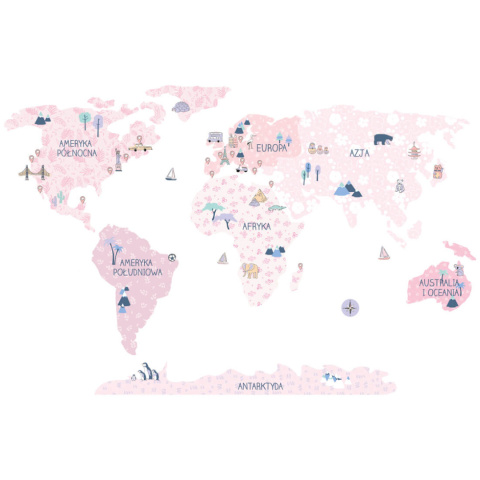 Naklejka na ścianę, mapa świata - spring flower