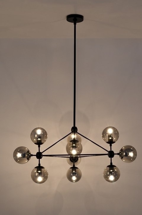 Lampa wisząca PLANETARIO 10 czarna - klosze dymione Lampa wisząca PLANETARIO 10 czarna - klosze dymione